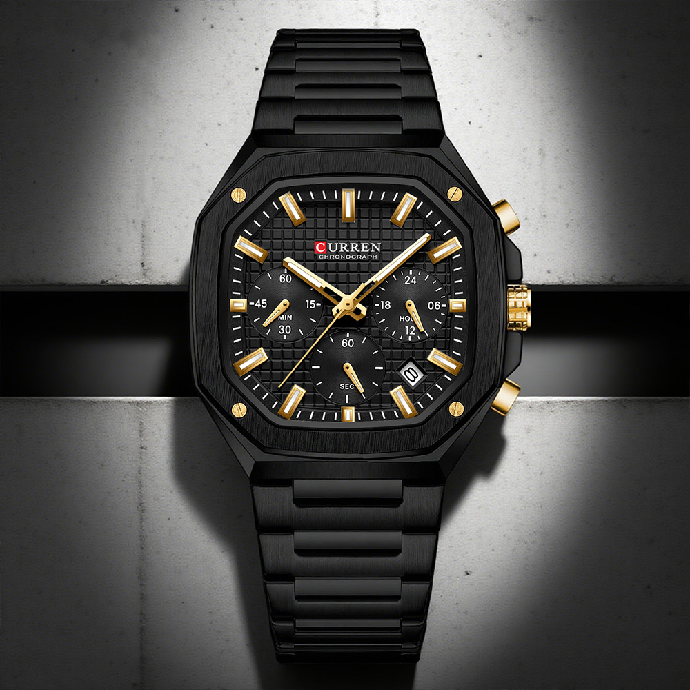 Luxury Watch Gold - Curren relógio crono quadrado de luxo