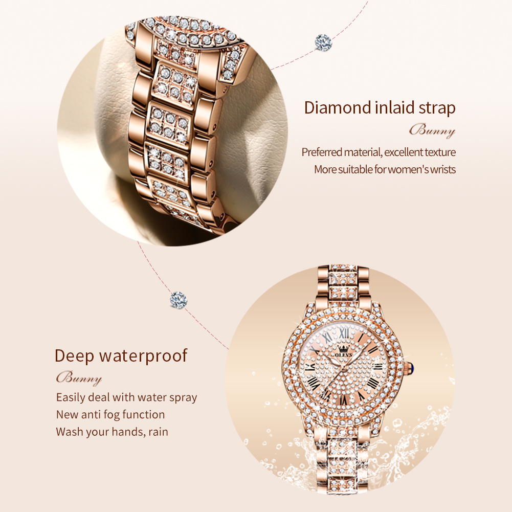 Olevs 9943 luxo todo diamante  - Luxury Watch Gold avaliação e preço